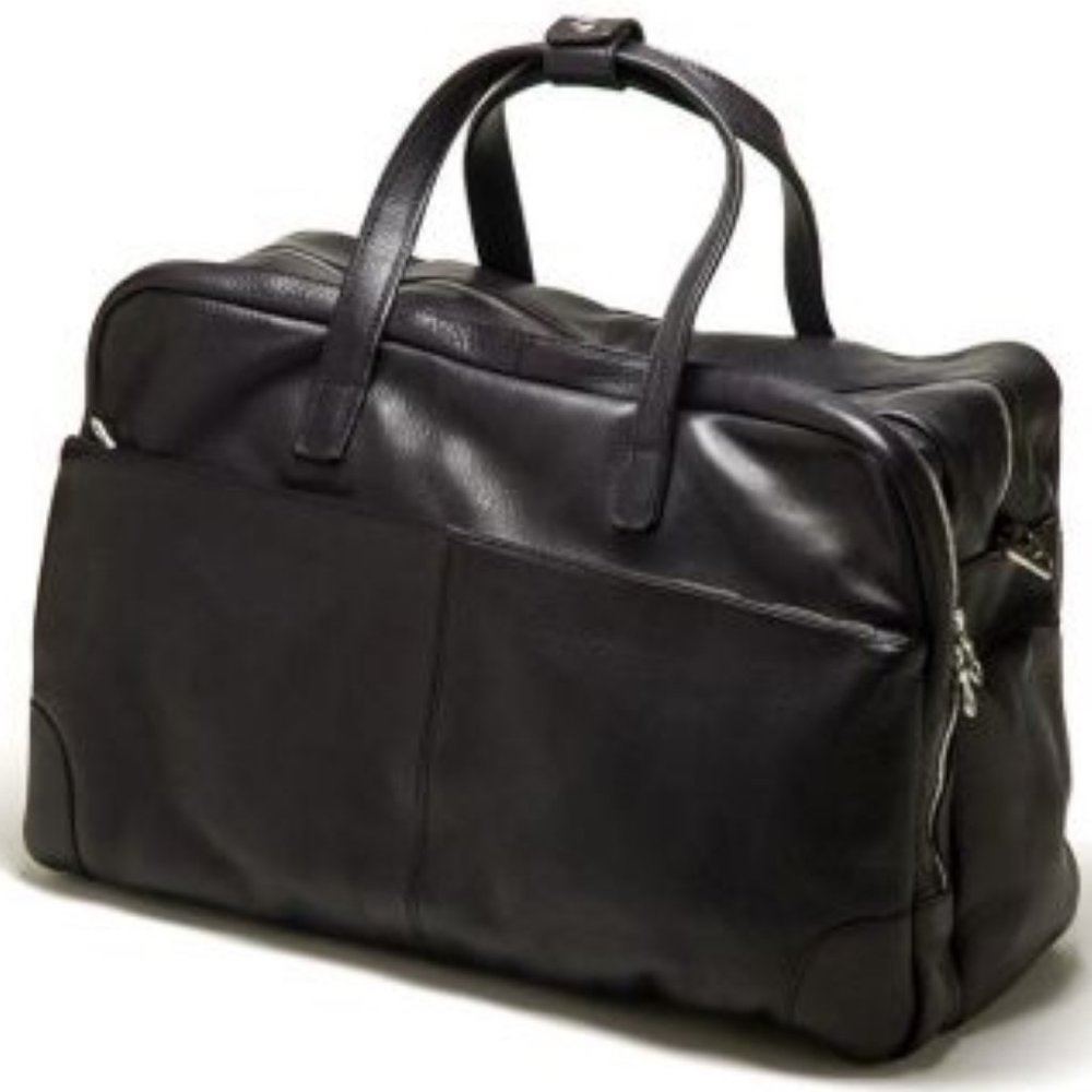 NWT Luxury Classic Black SADDLE LEATHER Carry-On Weekender Travel Duffle Bag 19"